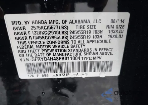 2015 Acura Mdx Technology Package z USA, uszkodzony, nr VIN 5FRYD4H48FB011004